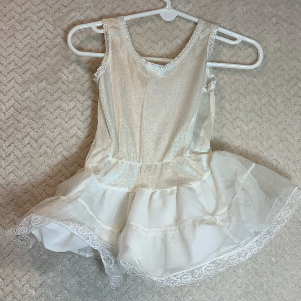 Vintage 70s Toddler‎ Size 1 Ivory Lace Coquette Dollette Rosette Slip Dress